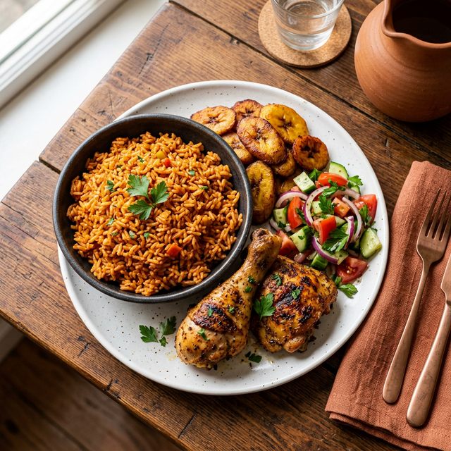 Nigerian Jollof rice with plantain