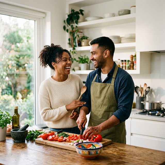 Couple cooking together