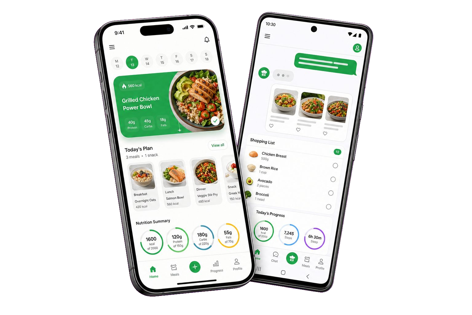 FoodBot Android and iOS app mockups